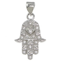 Befestigter Zirkonia Sterlingsilber Anhänger, 925 Sterling Silber, Hamsa, plattiert, Islam Schmuck & Micro pave Zirkonia, keine, 13x19.5x2mm, Bohrung:ca. 3.5x4mm, verkauft von PC