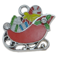 Zinc Alloy Christmas Pendants, with Rhinestone, Christmas Sleigh, platinum color plated, enamel, nickel, lead & cadmium free Approx 