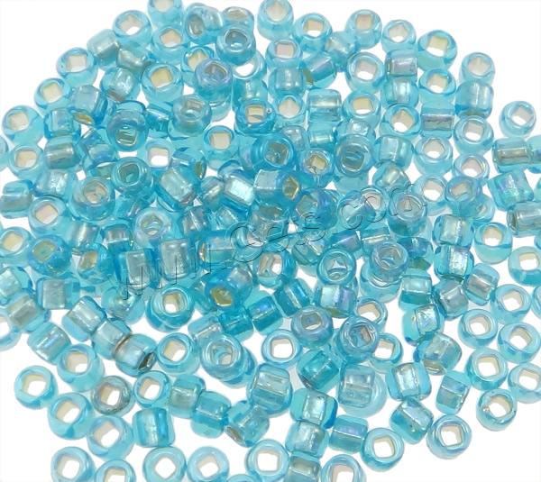 Perles de verre coloré sur l'argent , perles de rocaille en verre, rondelle, argenté, trou carré & normes différentes pour le choix, plus de couleurs à choisir, grade AAA, Trou:Environ 1-1.5mm, Vendu par sac