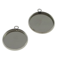 Monture de pendentif en acier inoxydable, Plat rond, normes différentes pour le choix, couleur originale, Vendu par PC