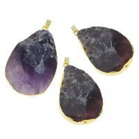 Amethyst Anhänger, mit Messing Stiftöse, Tropfen, goldfarben plattiert, Februar Birthstone, 1-65mm, Bohrung:ca. 2x6mm, verkauft von PC