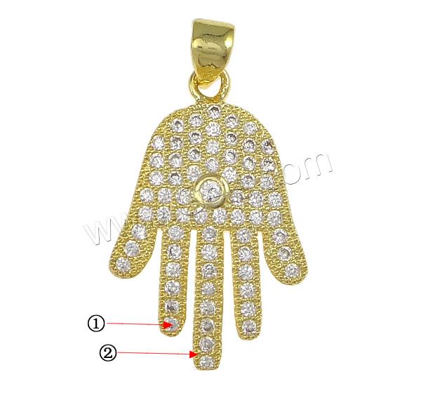 Cubique Pendentif en laiton zircon pavent, Main de Fatma, Placage, Islam bijoux & micro pavent 67 pcs zircone cubique, plus de couleurs à choisir, 16x24x2mm, Trou:Environ 3x4mm, Vendu par PC