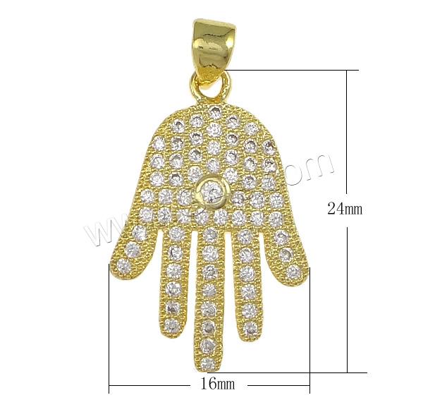 Cubique Pendentif en laiton zircon pavent, Main de Fatma, Placage, Islam bijoux & micro pavent 67 pcs zircone cubique, plus de couleurs à choisir, 16x24x2mm, Trou:Environ 3x4mm, Vendu par PC