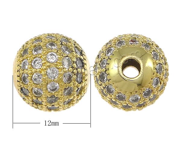 Cubic Zirconia Micro Pave Brass Beads, Round, plated, micro pave 75 pcs cubic zirconia, more colors for choice, 12mm, Hole:Approx 2.5mm, Sold By PC