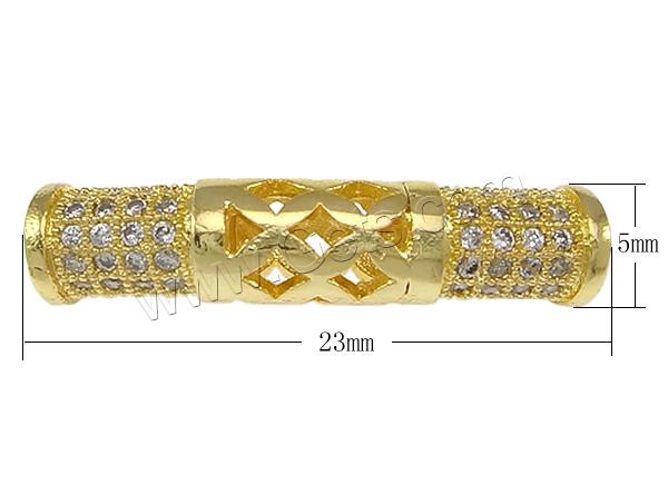 Cubic Zirconia Micro Pave Brass Beads, Tube, plated, micro pave 84 pcs cubic zirconia & hollow, more colors for choice, 23x5x75mm, Hole:Approx 2.5mm, Sold By PC