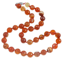 collier en corallachate, agate rouge, avec corde en nylon, laiton fermoir homard, Rond, naturel, facettes, 10mm Environ 17.5 pouce, Vendu par brin