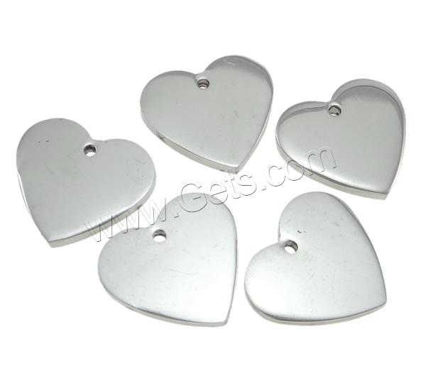 Tag en acier inoxydable, coeur, motif laser & Personnalisé, couleur originale, 17x16x2mm, Trou:Environ 1.5mm, 50PC/sac, Vendu par sac