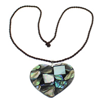 Collar de conchas de abulón, Nácar de Abulón, con cordón de nylon & metal, Corazón, chapado en color de platina, 49x48x5mm, 2mm, longitud:aproximado 18 Inch, Vendido por Sarta