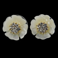 Shell Earring eau douce, coquille d'eau douce, avec earnut en plastique, laiton puce boucle d'oreille, fleur, naturel, avec zircone cubique, protéger l'environnement, sans nickel, plomb et cadmium Vendu par paire