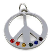 Rhinestone Stainless Steel Pendants, Peace Logo, with rhinestone, original color Approx 3-4mm 