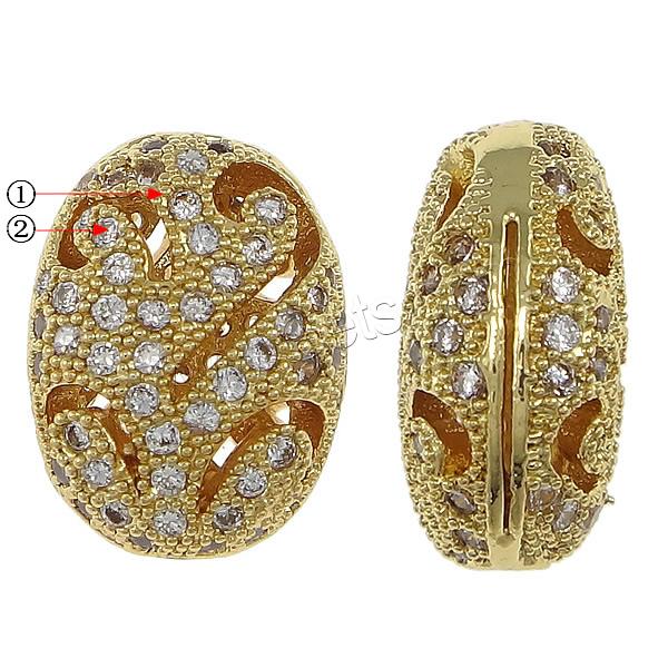 Cubic Zirconia Micro Pave Brass Beads, Oval, plated, micro pave cubic zirconia & hollow, more colors for choice, 9x12x6mm, Hole:Approx 1mm, Sold By PC