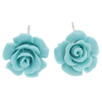 corail synthétique boucle d oreille dormeuse, avec earnut en plastique, laiton puce boucle d'oreille, fleur, disposé en couche, bleu ciel Vendu par lot