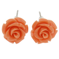 corail synthétique boucle d oreille dormeuse, avec earnut en plastique, laiton puce boucle d'oreille, fleur, disposé en couche, orange Vendu par lot