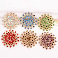 Rhinestone Zinc Alloy Brooch, Flower, 18K gold plated, with Austria rhinestone, mixed colors, nickel, lead & cadmium free 