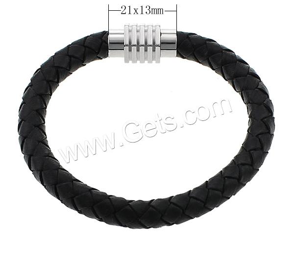 Bracelets de cuir de vachette, cuir de peau de vache, acier inoxydable fermoir magnétique, longueur différente pour le choix & noircir, noire, 8mm, 21x13x12mm, Vendu par brin