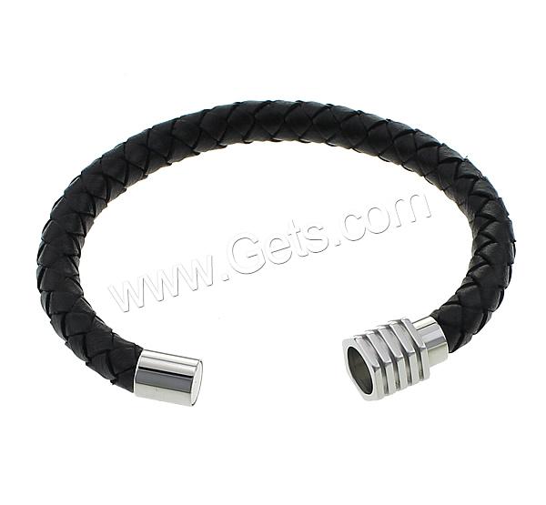 Bracelets de cuir de vachette, cuir de peau de vache, acier inoxydable fermoir magnétique, longueur différente pour le choix & noircir, noire, 8mm, 21x13x12mm, Vendu par brin