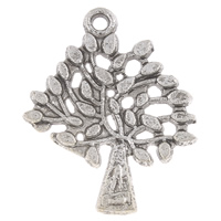 Colgantes de Aleación de Zinc en Forma Hoja, Árbol, chapado en color de plata antigua, libre de níquel, plomo & cadmio, 23.5x29.5x1mm, agujero:aproximado 2mm, aproximado 555PCs/KG, Vendido por KG