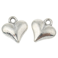 Colgantes de Aleación de Zinc en Forma de Corazón, chapado en color de plata antigua, libre de níquel, plomo & cadmio, 10.5x12x3.5mm, agujero:aproximado 1mm, aproximado 905PCs/KG, Vendido por KG