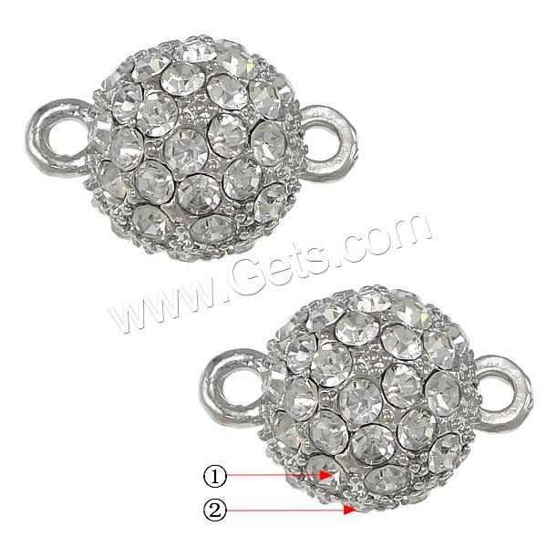 Zinc Alloy Magnetic Clasp, Round, plated, with rhinestone & single-strand, more colors for choice, nickel, lead & cadmium free, 19x13x12mm, Hole:Approx 2mm, Sold By PC