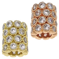 Cubic Zirconia Micro Pave Brass Beads, Column, plated, micro pave cubic zirconia & large hole Approx 4mm 