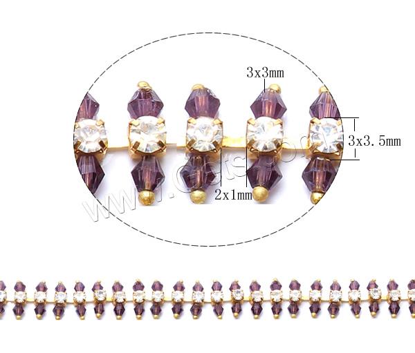真鍮ラインストーン爪チェーン, 銅, とともに クリスタル, メッキ, 切り面 & ライン石のある, 無色, ニッケル、鉛、カドミウムフリー, 3x3mm, 3.5x3.5mm, 2x1mm, 売り手 M