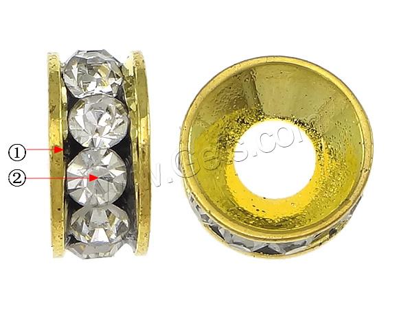 Rondelle entretoise de strass, laiton, Placage, avec strass, plus de couleurs à choisir, 4x11x11mm, Trou:Environ 4mm, Vendu par PC