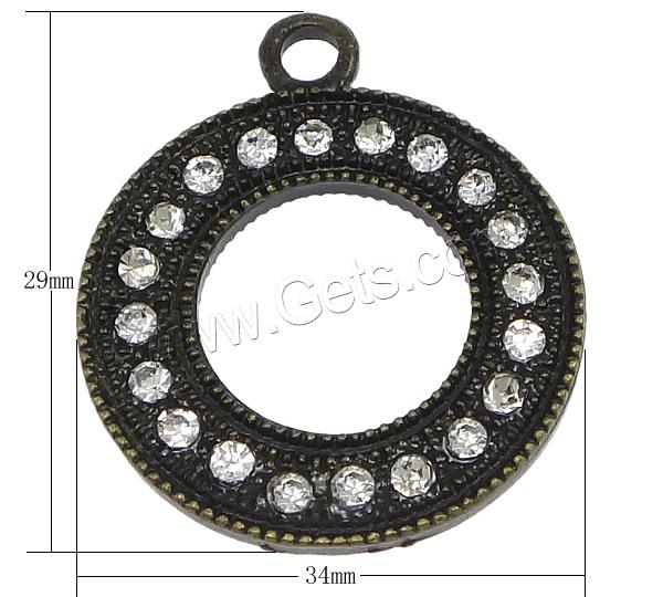 Zinc Alloy Rhinestone Pendants, Donut, plated, with rhinestone, more colors for choice, nickel, lead & cadmium free, 34x29x3mm, Hole:Approx 3mm, Sold By PC