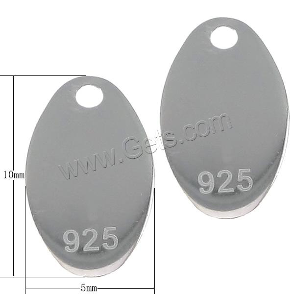 Sterling Silber Tag, 925 Sterling Silber, oval, plattiert, keine, 5x10x1mm, Bohrung:ca. 0.5mm, verkauft von PC