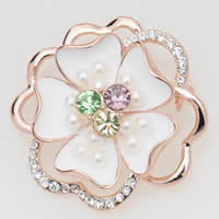 Broche Perle en plastique, alliage de zinc, avec plastique ABS, fleur, Plaqué de couleur d'or rose, perle d'imitation & émail & avec strass, multicolore, protéger l'environnement, sans nickel, plomb et cadmium, 40mm Vendu par sac