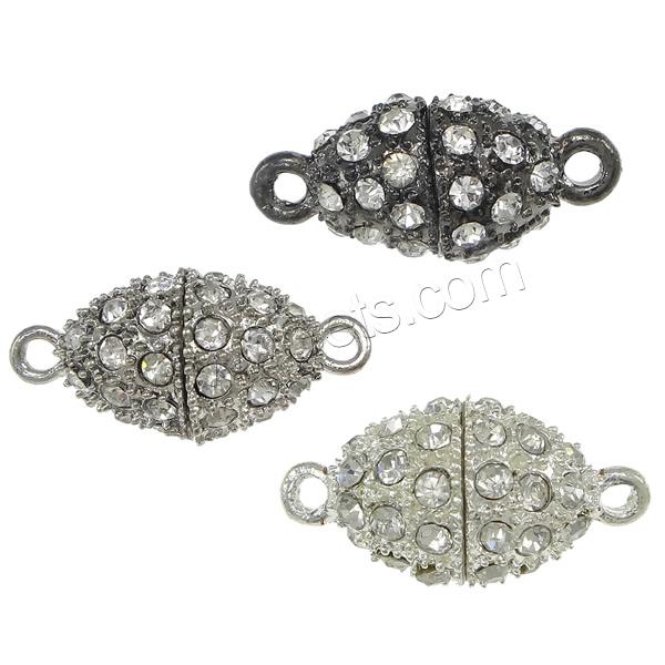 Zinc Alloy Magnetic Clasp, Oval, plated, with rhinestone & single-strand, more colors for choice, nickel, lead & cadmium free, 24x12mm, Hole:Approx 2mm, Sold By PC