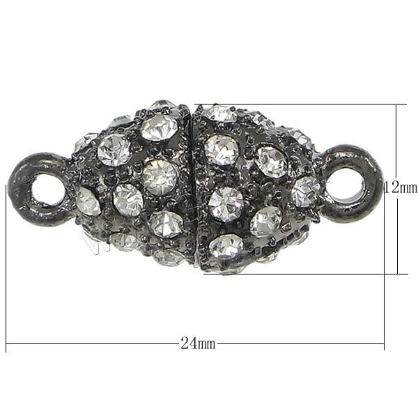 Zinc Alloy Magnetic Clasp, Oval, plated, with rhinestone & single-strand, more colors for choice, nickel, lead & cadmium free, 24x12mm, Hole:Approx 2mm, Sold By PC