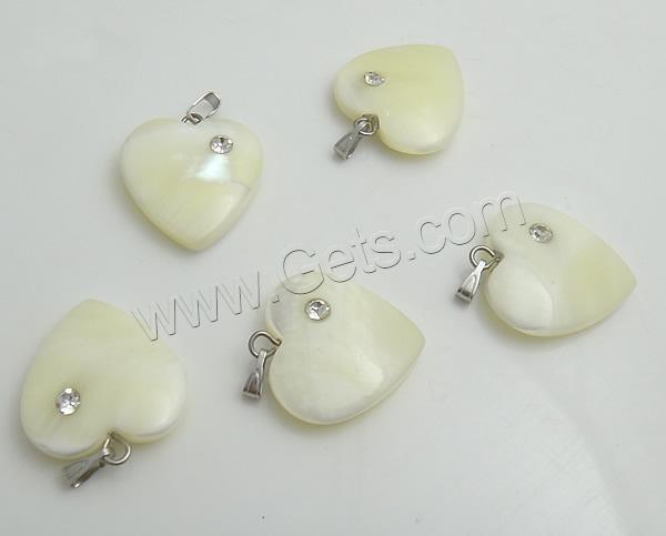 Pendentifs coquille en blanche, coquille blanche, avec acier inoxydable, coeur, normes différentes pour le choix & avec strass, Vendu par PC