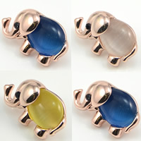 Halsband Schmuck Brosche, Zinklegierung, mit Katzenauge, Elephant, Rósegold-Farbe plattiert, mit Strass, gemischte Farben, frei von Nickel, Blei & Kadmium, 23x13mm, 10PCs/Tasche, verkauft von Tasche