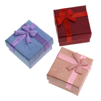 Cardboard Ring Box, with Grosgrain Ribbon & Silk, Square 