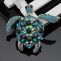 Broche de diamantes de imitación de la aleación de Zinc, con Cristal, Tortuga, chapado en color dorado, facetas & con diamantes de imitación, multicolor, 55x52mm, Vendido por UD