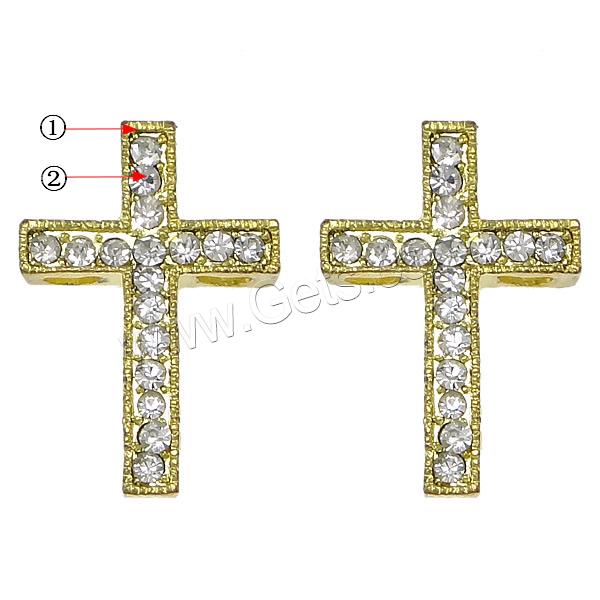 Zinc Alloy Cross Pendants, plated, with rhinestone, more colors for choice, nickel, lead & cadmium free, 14x21x5mm, Hole:Approx 1mm, Sold By PC