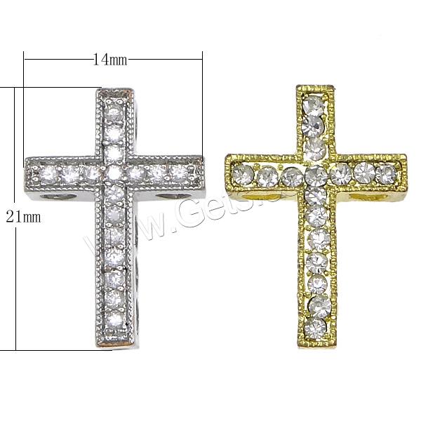 Zinc Alloy Cross Pendants, plated, with rhinestone, more colors for choice, nickel, lead & cadmium free, 14x21x5mm, Hole:Approx 1mm, Sold By PC