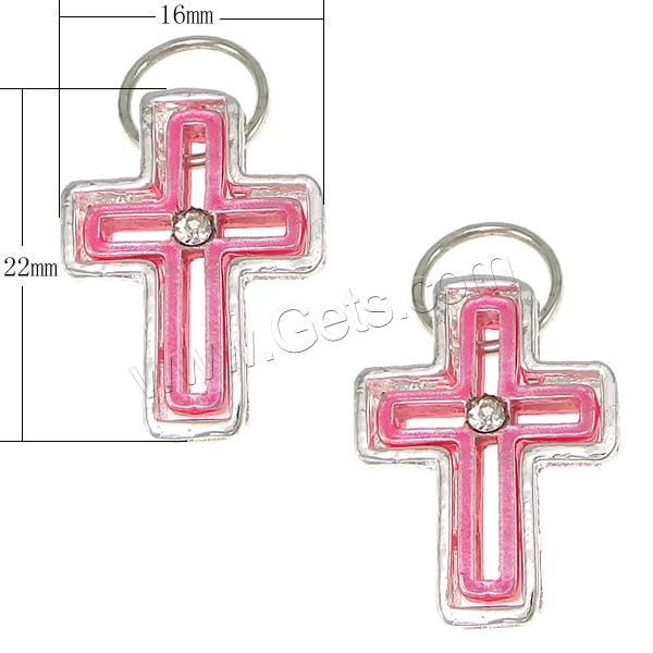 Zinklegierung Kreuz Anhänger, plattiert, Emaille & mit Strass, keine, frei von Nickel, Blei & Kadmium, 16x22x5mm, Bohrung:ca. 8mm, verkauft von PC