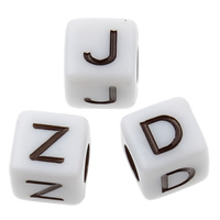 Acrylic Alphabet Beads, Cube, mixed pattern & solid color, white Approx 3mm, Approx 