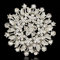 Rhinestone Zinc Alloy Brooch, Flower, platinum color plated, with rhinestone 