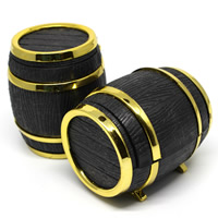 Plastic Single Ring Box, with Zinc Alloy, Drum, black 