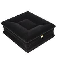 Velveteen Necklace Box, with Cardboard & Zinc Alloy, Rectangle, black 