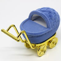 Velveteen Single Ring Box, with Cardboard & Zinc Alloy, Baby Pram, blue 