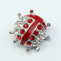 Rhinestone Zinc Alloy Brooch, Ladybug, platinum color plated, enamel & with rhinestone 