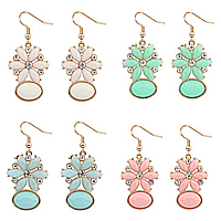 Pendientes de Declaración, aleación de zinc, con resina, Flor, chapado en color dorado, facetas & con diamantes de imitación, más colores para la opción, libre de níquel, plomo & cadmio, 33x21mm, Vendido por Par