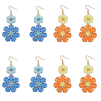 Pendientes de Declaración, aleación de zinc, con resina, acero inoxidable aro de pendiente, Flor, chapado en color dorado, facetas, más colores para la opción, libre de níquel, plomo & cadmio, 60x35mm, Vendido por Par