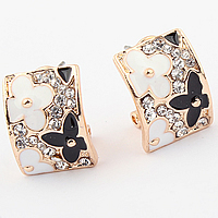 Enamel Zinc Alloy Stud Earring, stainless steel earring post and Omega clip, gold color plated, with rhinestone, nickel, lead & cadmium free 