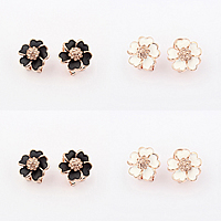 Enamel Zinc Alloy Stud Earring, stainless steel earring post and Omega clip, Flower, gold color plated, with rhinestone nickel, lead & cadmium free 