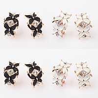 Enamel Zinc Alloy Stud Earring, stainless steel earring post and Omega clip, Flower, gold color plated, with rhinestone nickel, lead & cadmium free 