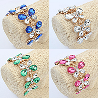 Pulseras de Cristal, aleación de zinc, con Cristal, con 1.9Inch extender cadena, Mariposa, chapado en color dorado, con diamantes de imitación, más colores para la opción, libre de níquel, plomo & cadmio, 31mm, longitud:aproximado 8.6 Inch, Vendido por Sarta